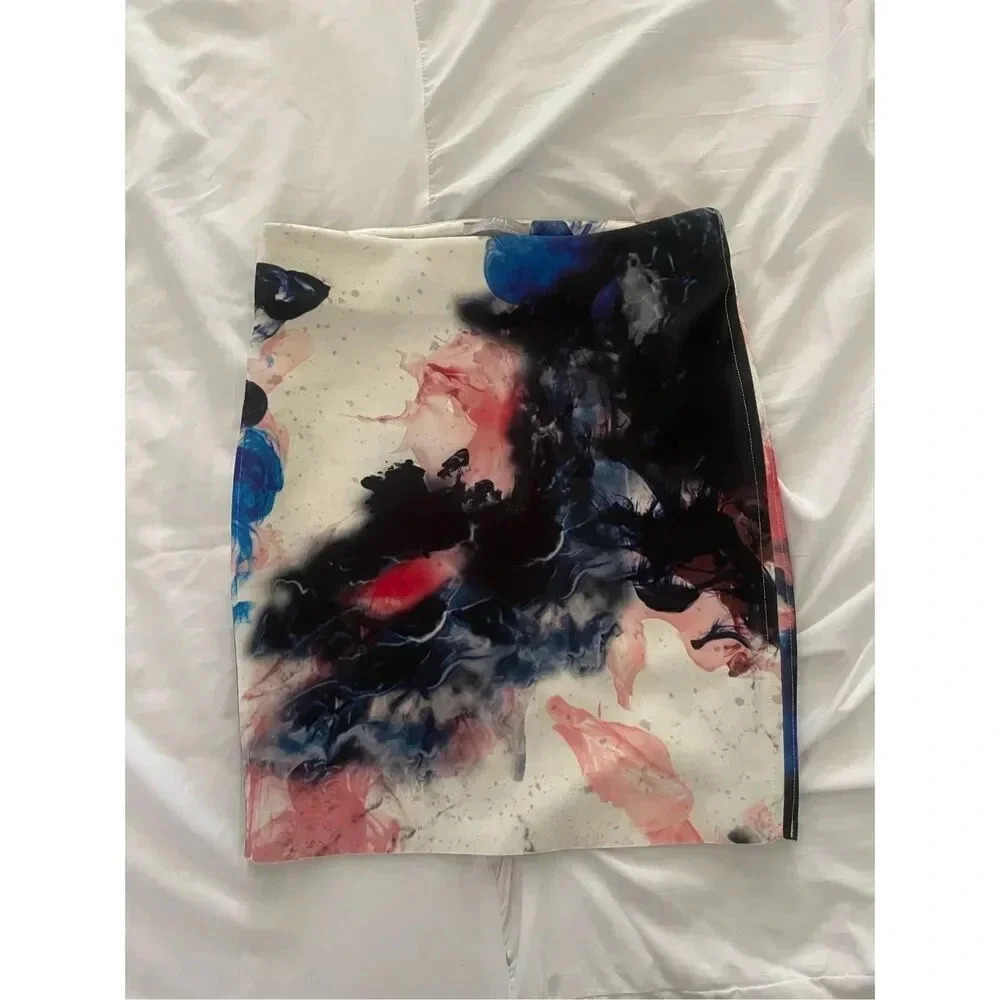 Zara Women's Galaxy Painting Mini Skirt Stretch RawHem